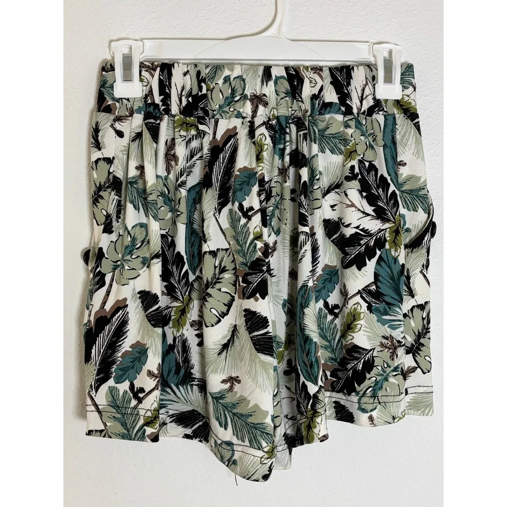 Robert Louis Tropical Leaf Print Shorts Green Teal Button Detail Small